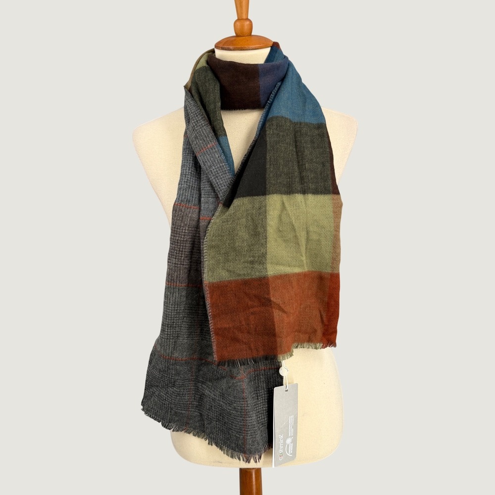FRAAS Cashmink Scarf Plaid Houndstooth Reversible Made in Germany 70x11.5 New